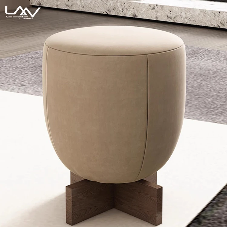 Nordic Design Bedroom Living Room Dressing Stool Furniture Fabric Wooden Frame Hotel Villa Apartment Sofa Corner Round Ottoman