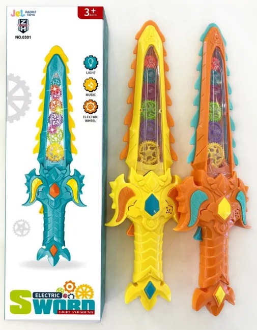 High quality and handsome lighting transparent gear axe sword toy boy puzzle gear toy plastic gear toy