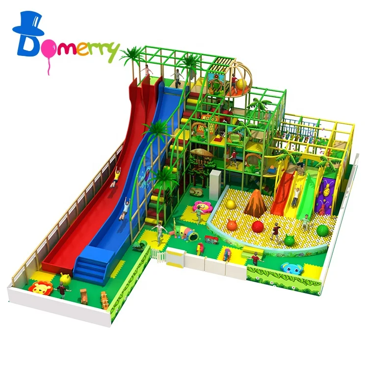 Kids indoor playground ball cannon indoor playground trampoline and slide equipment jungle play center