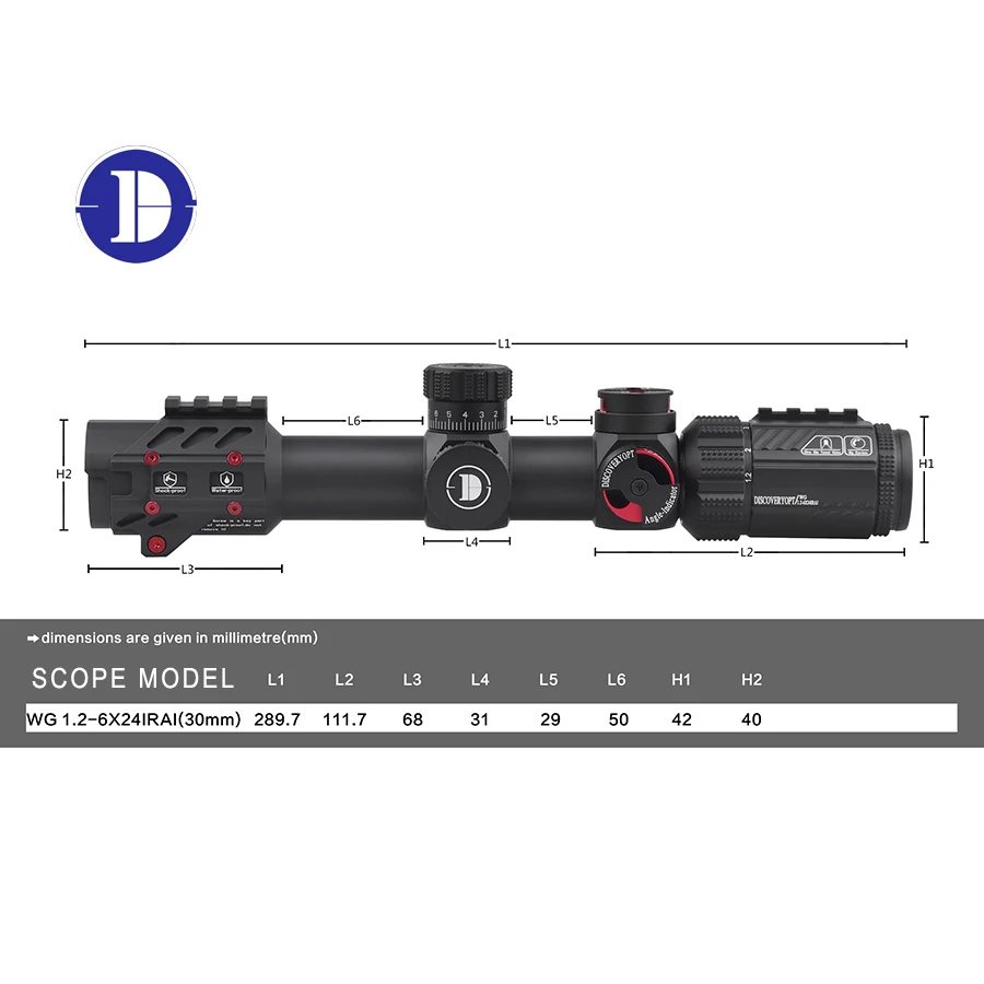 Прицел Discoveryopt, светящийся SFP 1,2-6X24 IR Компактный Тактический прицел для охоты