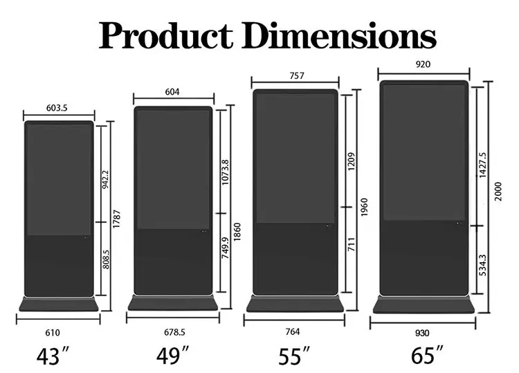 55 inch indoor floor stand electronic signage kiosk lcd touch screen advertising display for retail