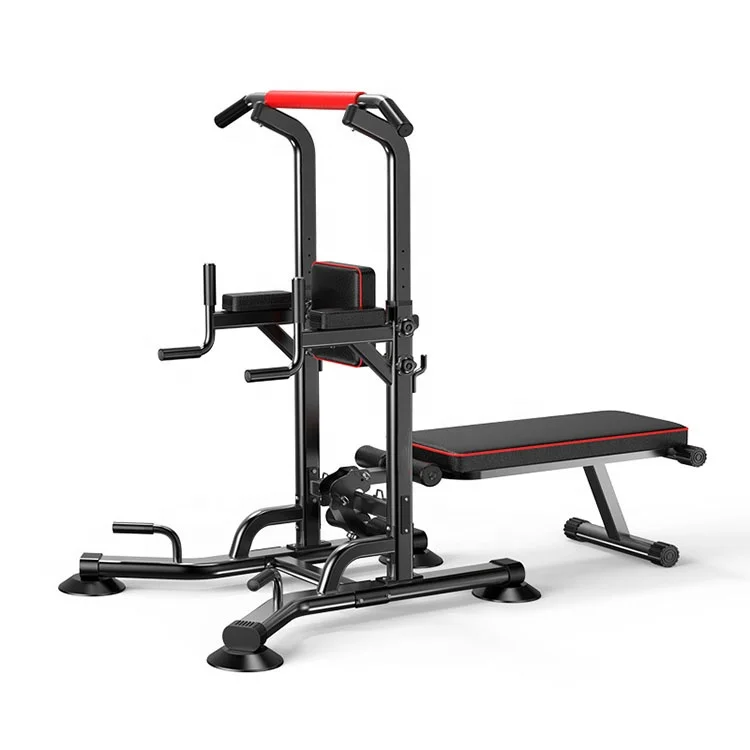 Height Adjustable Training Chin Up Tower Pull Up Bar with Folding Weight Bench