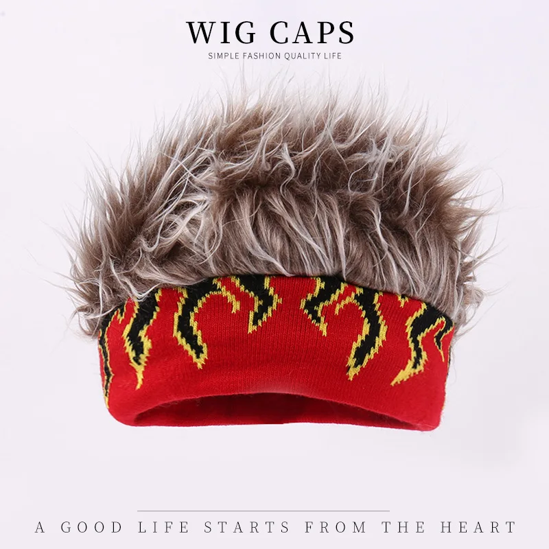 Wholesale Halloween Novelty Spiked Hair Funny Brimless Hats Wig For Kids Knitted Elastic Headband With Wig