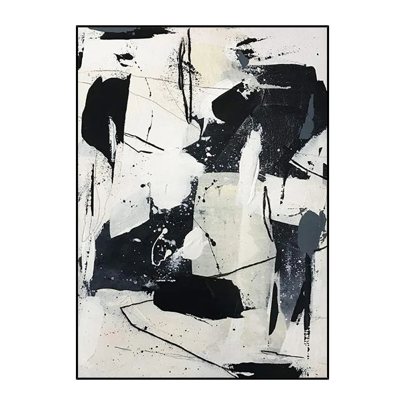 Handmade Black and White modern Abstract Design Wall Art hand painted Abstract Canvas Oil Painting for living room home decor