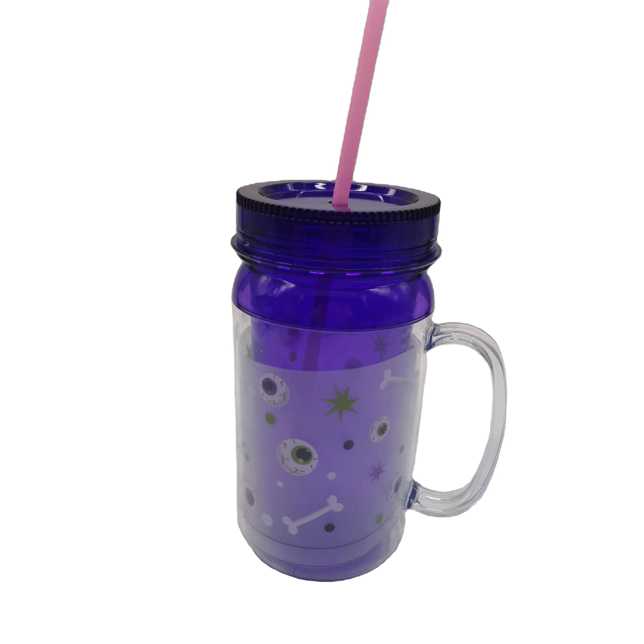 Halloween large capacity plastic water bottle with straw and pattern marking reusable drinking bottle for bar parties