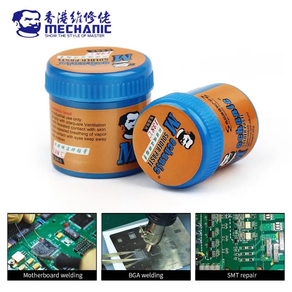 MECHANIC 138 Lead-Free Solder Tin Paste Low Temperature Melting Point Soldering Flux Welding Cream Sn42/Bi58 PCB BGA Repair Kit