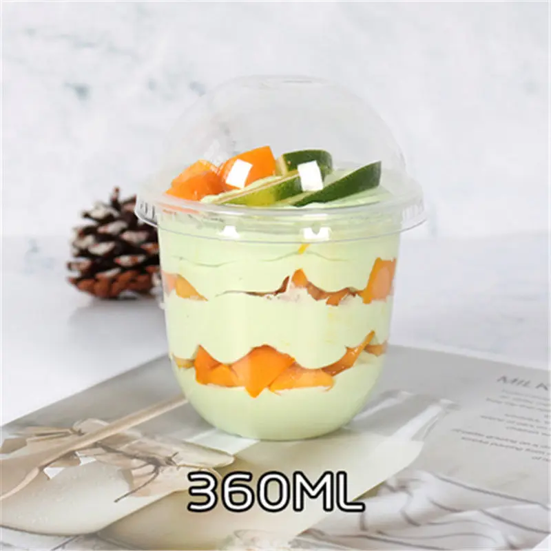 Disposable U shape plastic jelly pudding dessert cake cup chubby cake cup with dome lid