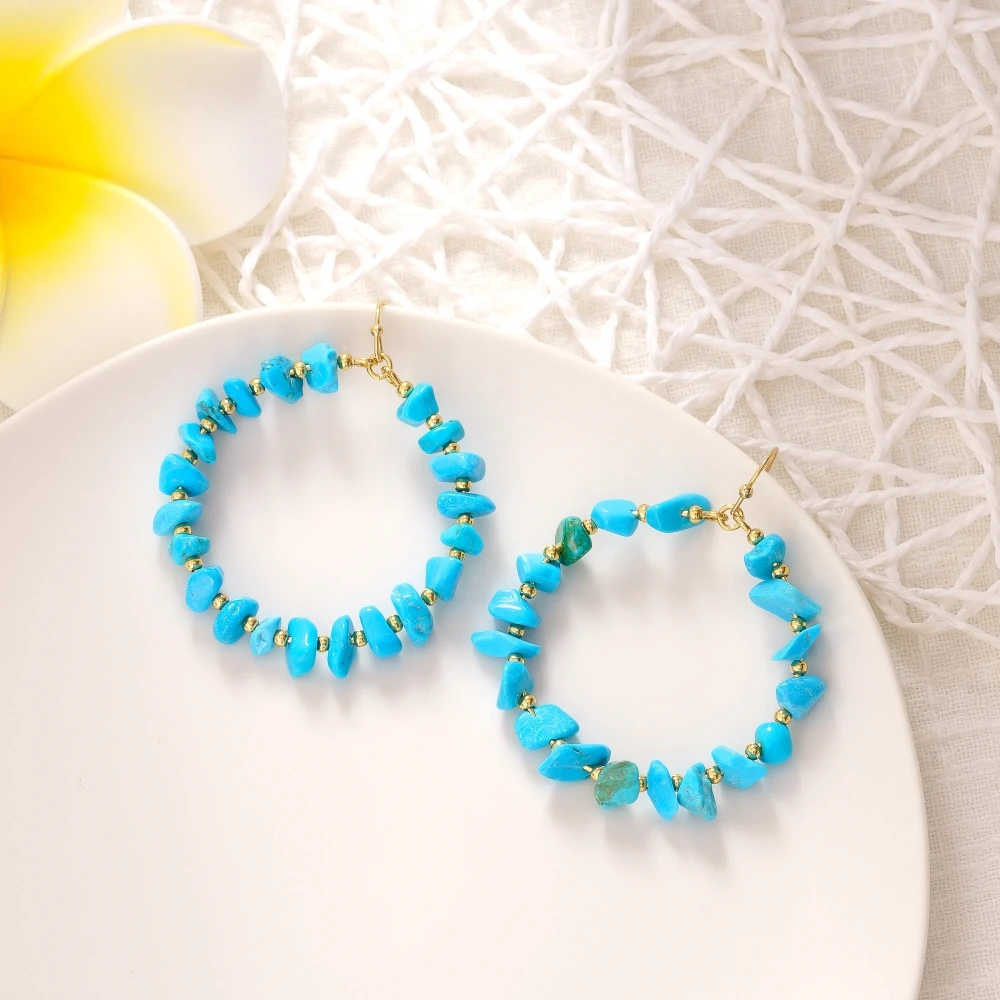 Gemstone turquoise Druzy Stone Bracelet Women Girls Natural Energy Gifts 18K Gold Dainty Chain Jewelry