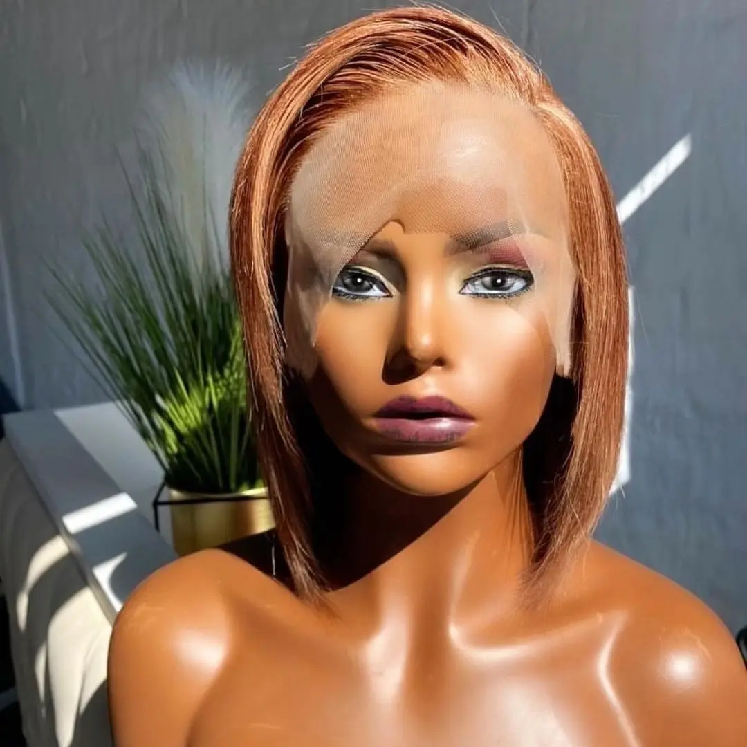Peruvian Human Hair Colored Bob Wig,Orange Yellow Bob 613 Lace Front Wig,Frontal Virgin Hair Hd Lace Bob Wigs For Black Women