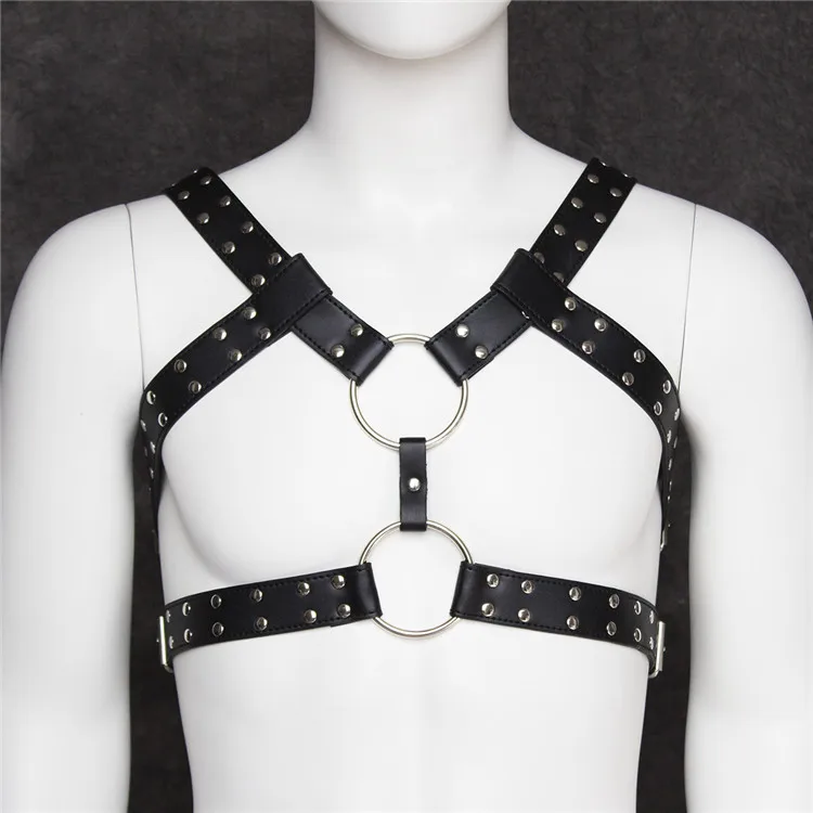 Fetish Gay BDSM Leather Chest Harness Men Adjustable Sexual Body Bondage Cage Harness Belts Gay Clothing for Adult Sex