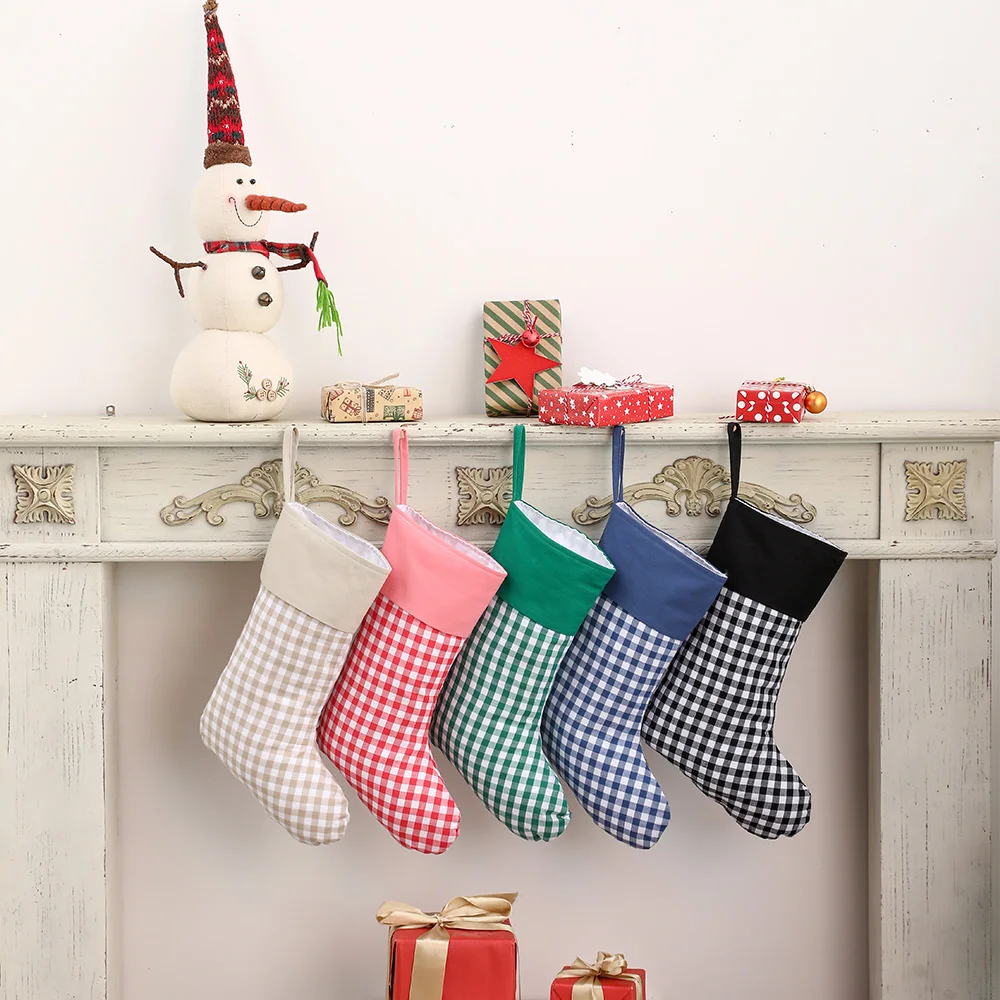 Personalised Drawstring Storage Gifts Bag Christmas Plain Blank Gingham Santa Sack