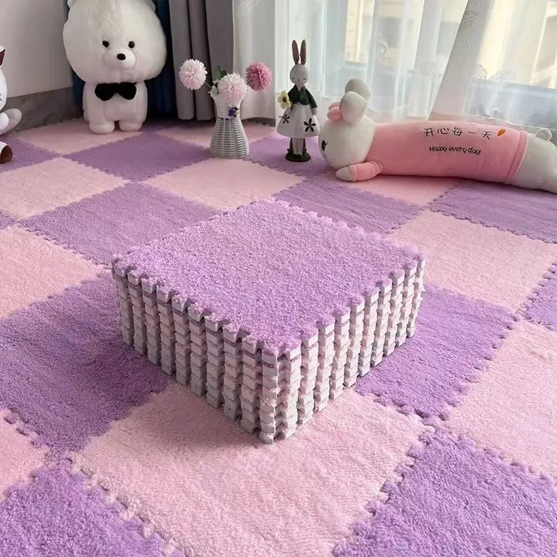 Cheapest Price Interlocking Floor Mats Tiles Eva Puzzle Hairy Rug Washable Baby Play Mat Plush Carpet