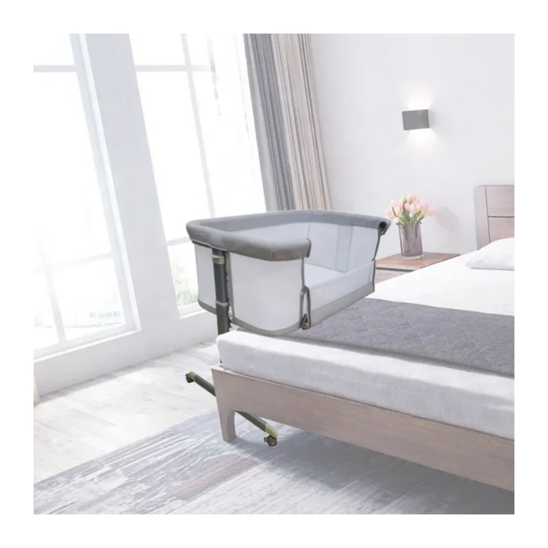 Competitive Price Folding Portable Crib  6 Adjustable Straight Frame Co Sleeper Side Crib For Baby New Born Baby Bedside Crib
