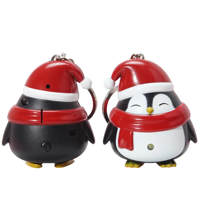 Christmas Promotional Light-Up Penguin Keychain for Kids Creative Plastic Keychain with LED Light and Sound