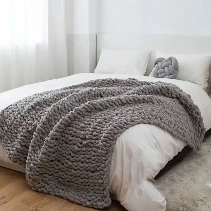 Chunky Knit Soft Large Cable Knitted Throw Bed Sofa Weighted Blanket Arm Knitted Weighted Blanket
