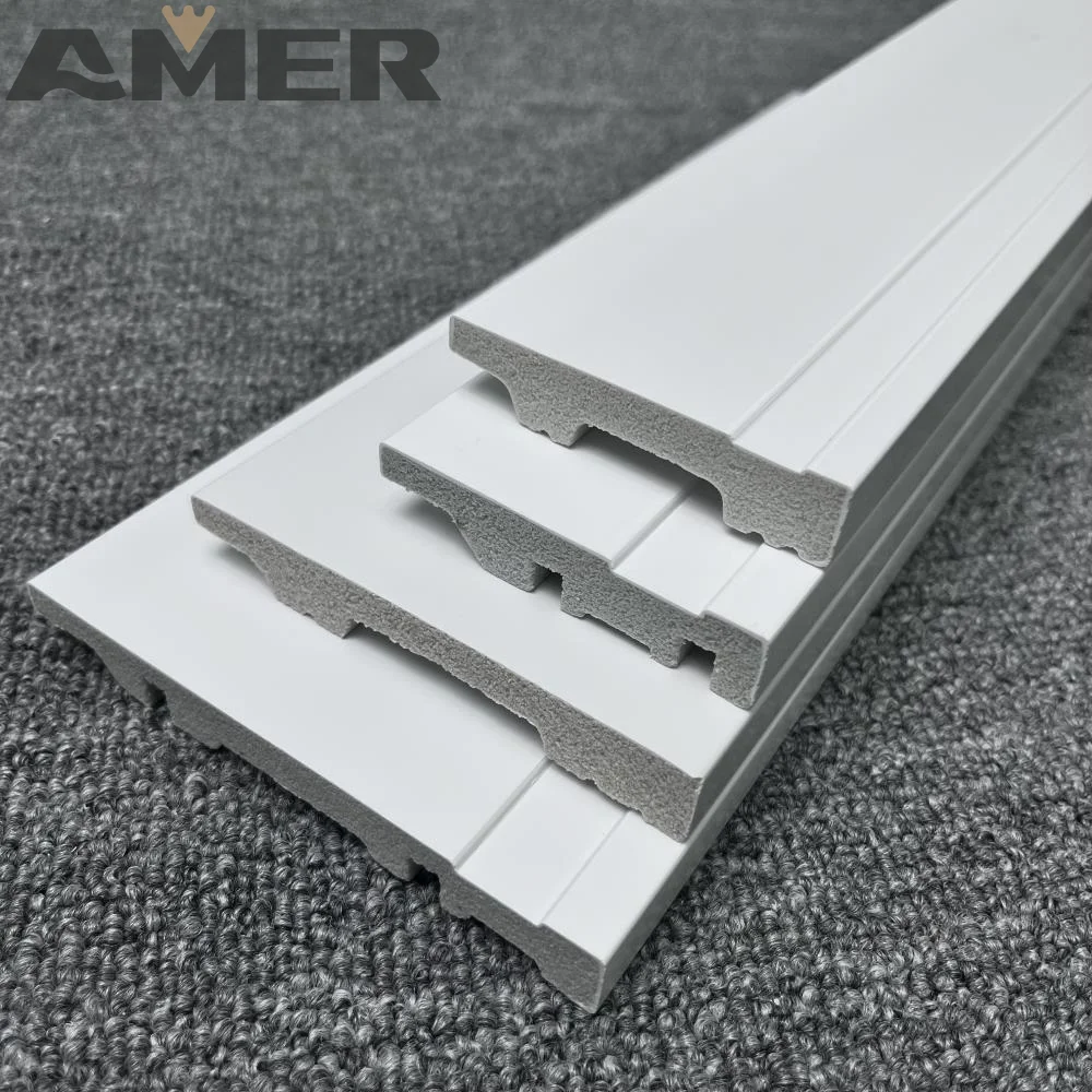 AMER Factory price Modern Flooring Accessories Polystyrene Ps Waterproof Skirting Base Board Trims Plastic PVC Baseboard