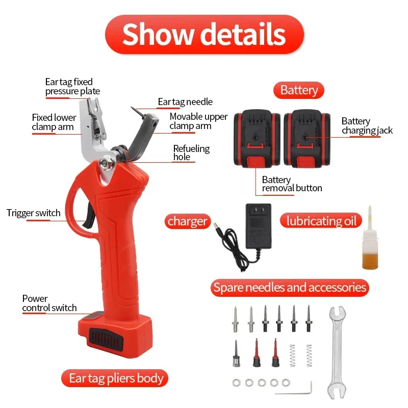 Electric Animal Ear Tag Applicator Livestock Plier for Sheep Goat Cattle Pig Pet Marker Tool