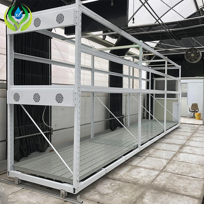 MYXL hydroponic rolling indoor metal mobile vertical grow rack system with abs food tray