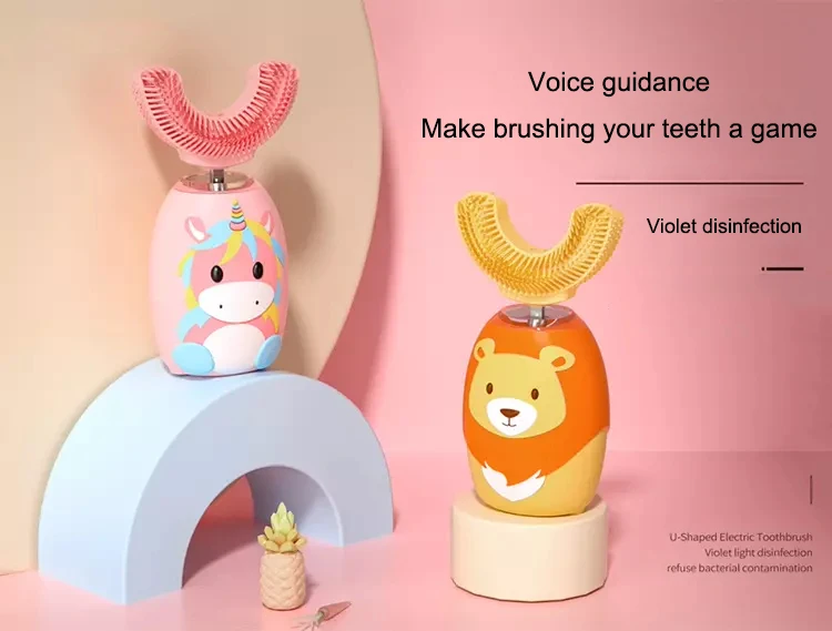 U-образная ультразвуковая детская зубная щетка с мультяшным рисунком, силиконовая щетка, набор электрических зубных щеток