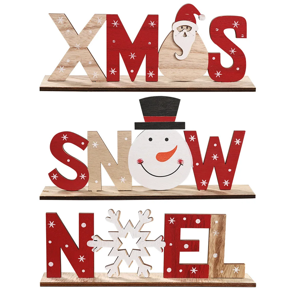 2023 New Christmas Festive Decoration Feliz Navidad Decoracion Wooden Letter Decoration Tabletop Creative Printing Decoration