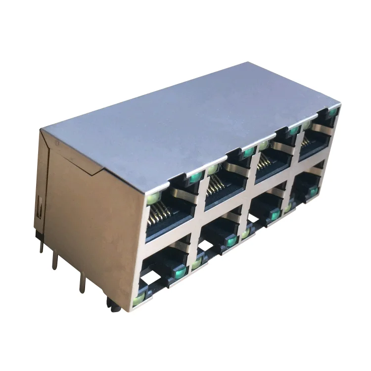 Без магнитного модульного Jack 8P8C двухрядный штабелированный 2X4 8 Порт RJ-45 Conector