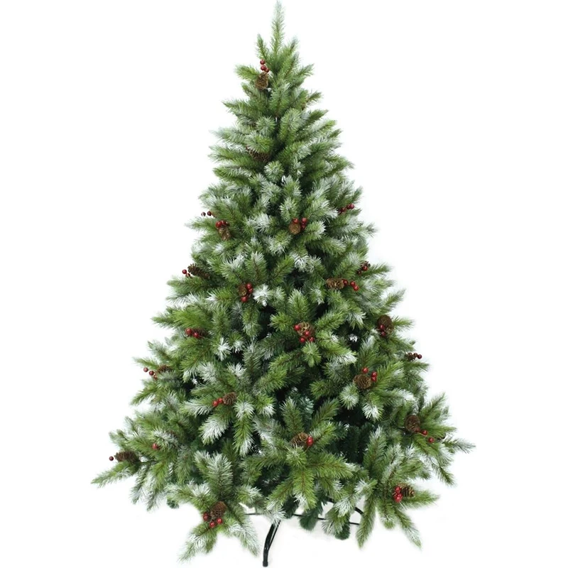 Pine Needles Tree Outdoor Christmas Holiday Decoration Customizable Height Artificial Green with Red Berry PVC ROHS Acceptable