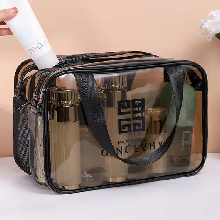 Custom Logo PVC Waterproof Storage Newspaper Transparent Cosmetic Bag PVC Zipper Bag
