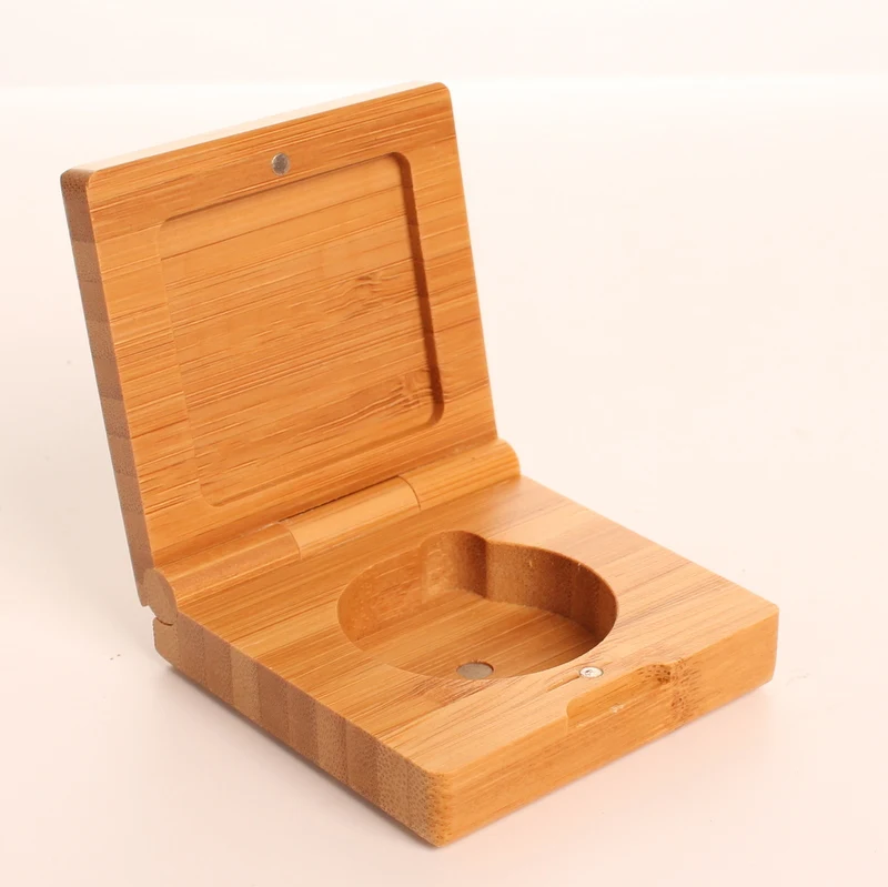 ODM Customize Bamboo Material Magnetic Closure Press Powder Case for Cosmetic Packaging