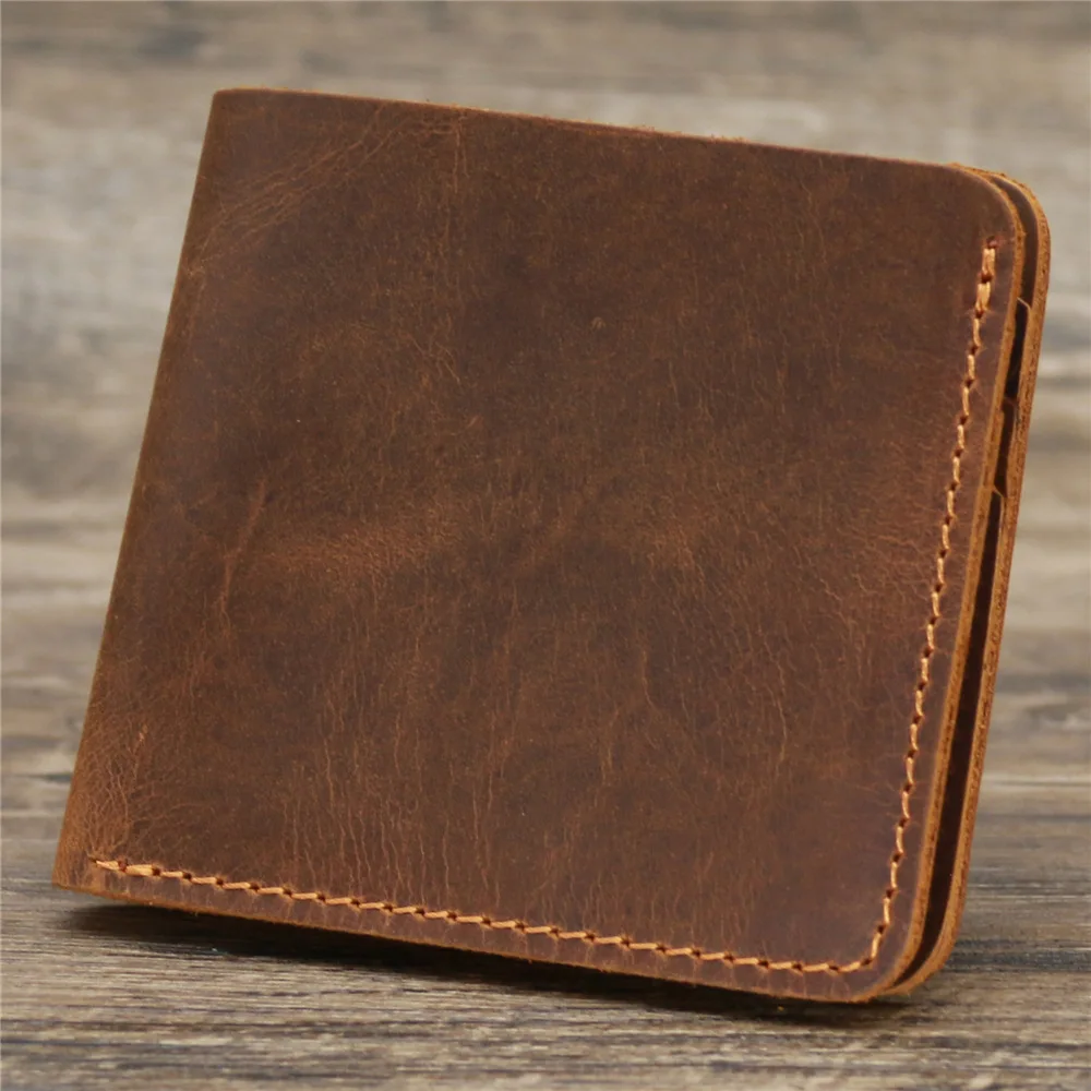 Custom Slim Bifold Wallet For Man RFID Blocking Vintage Handmade Crazy Horse Leather Credit Card Holder Wallet