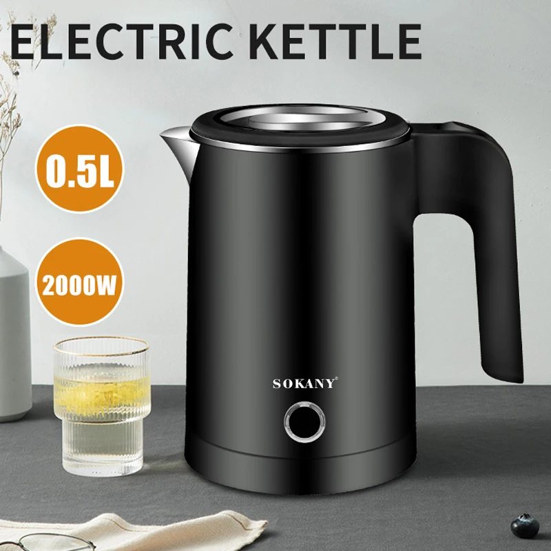 Popular Round Shape Small Electric Teapot Stainless Steel 0.5L Portable Mini Hot Water Boiler Heater for Indoor Travel