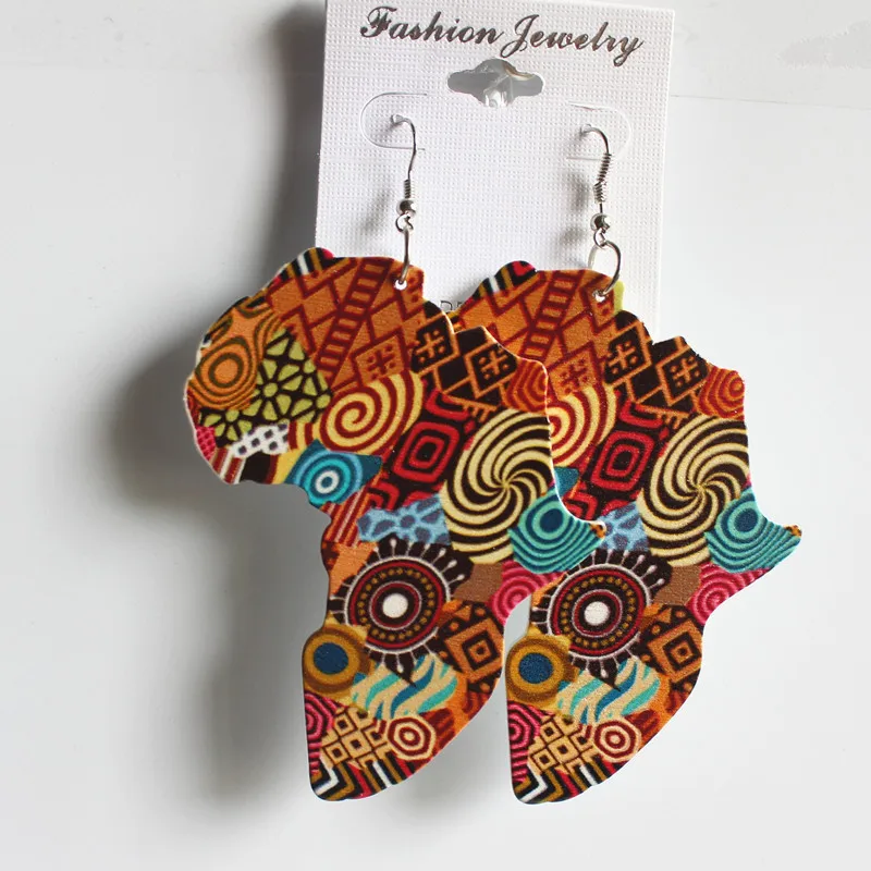 Wholesales fashion drop painted Africa wooden drop african map earings for women