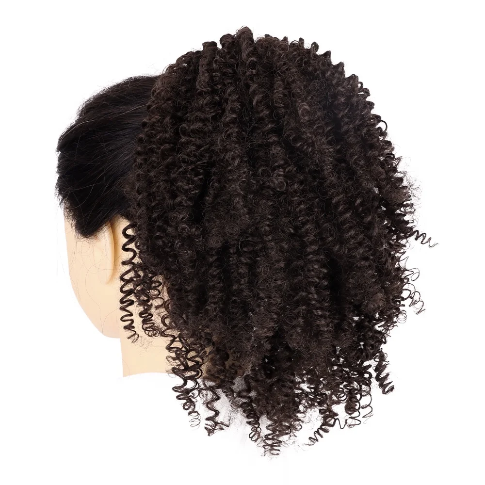 Afro Kinky Curly Rubber Band Drawstring Short Ponytails Afro Curly Hair Bun Kinky Curly Chignon for Black Women