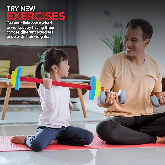 Wellshow Kids Barbell Weight Set Toy Workout Equipment Kid Weights for Exercise Toddler Fun Fitness Colorful