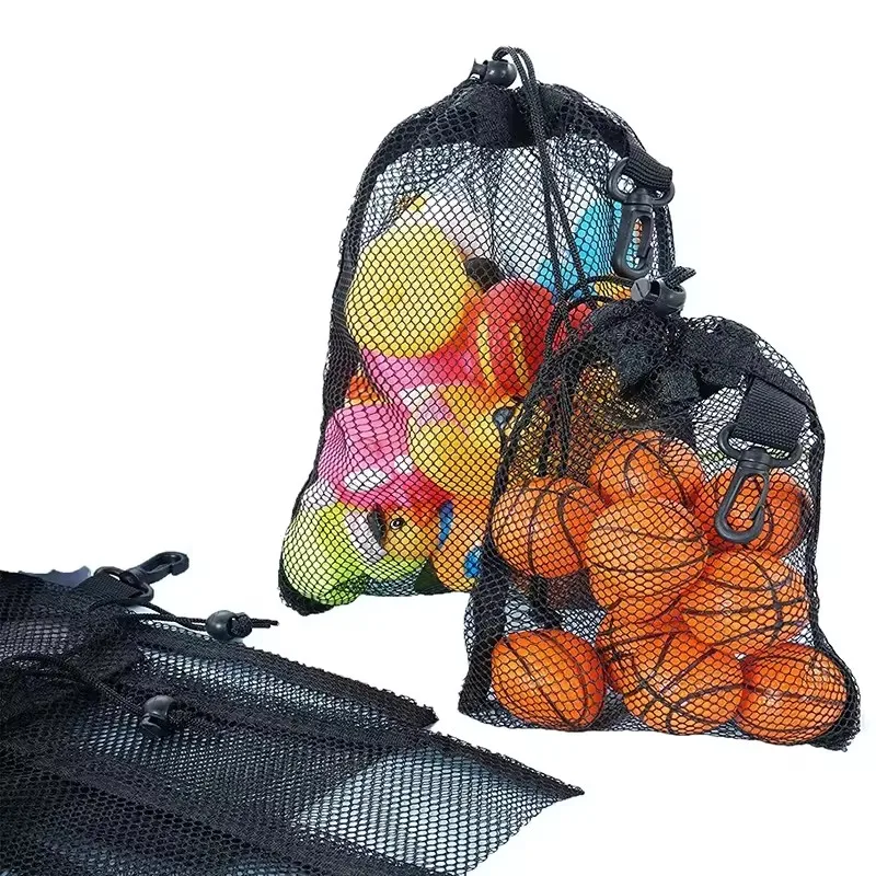 Durable Nylon Mesh Drawstring Bag For Rinsing Beach Toys Collecting Mesh Bag With Clip & Cord Lock Closure Storage Bag