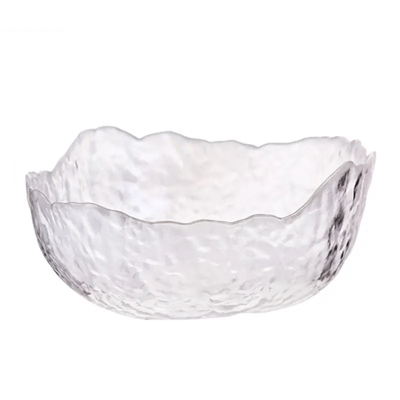 
Eco friendly Tableware Irregular Japanese noddle bowl Fruit Salad soup bowls lead free glass with champagne color gold rim 