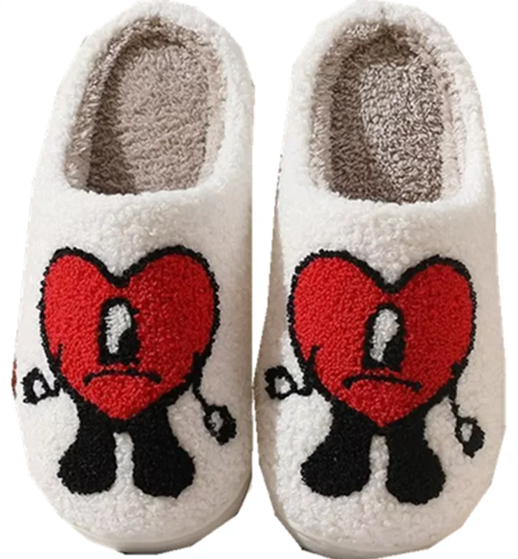 Low Price Red Heart Love Slippers Warm Fussy House Funny Cartoon Yangzhou Plush Bad Bunny Slippers