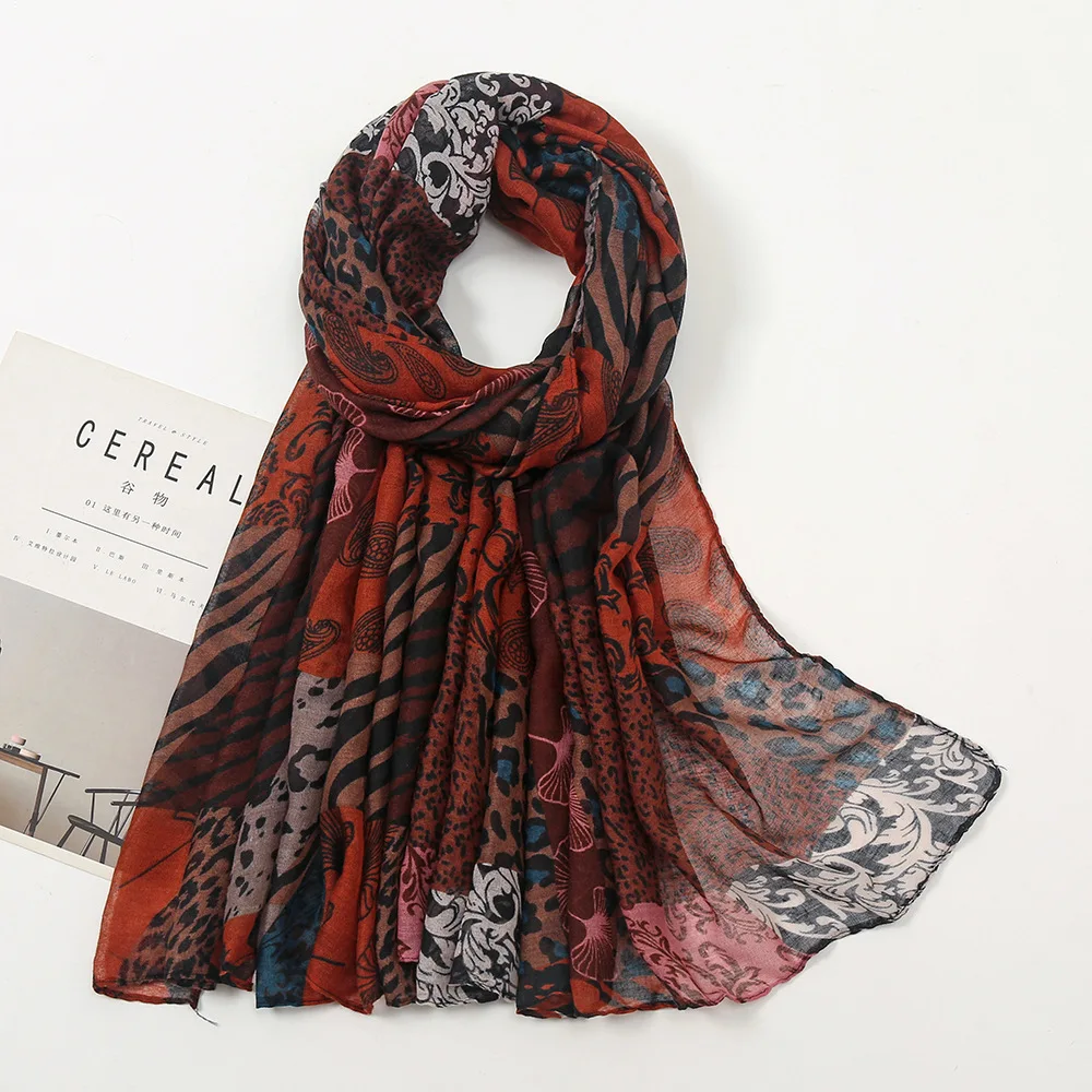 Autumn and winter new Bali yarn print retro striped scarf Fashion cashew stitching warm shawl ethnic headscarf