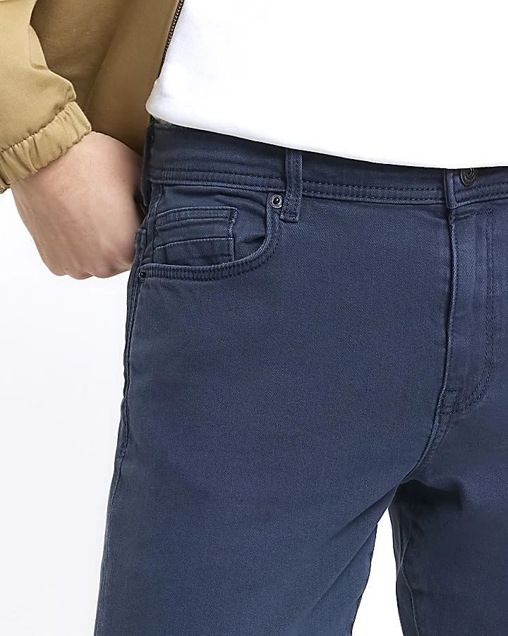 2024 Men Classic Formal Blue Skinny Fit Jeans Stretch Denim Pants
