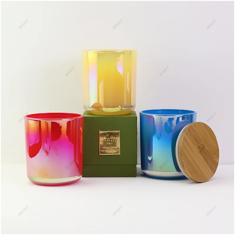 Luxury Multicolor Home Decor Candle Jar Round Bottom 14oz Custom Logo Printing Glass Candle Jars With Lids For Candle Making