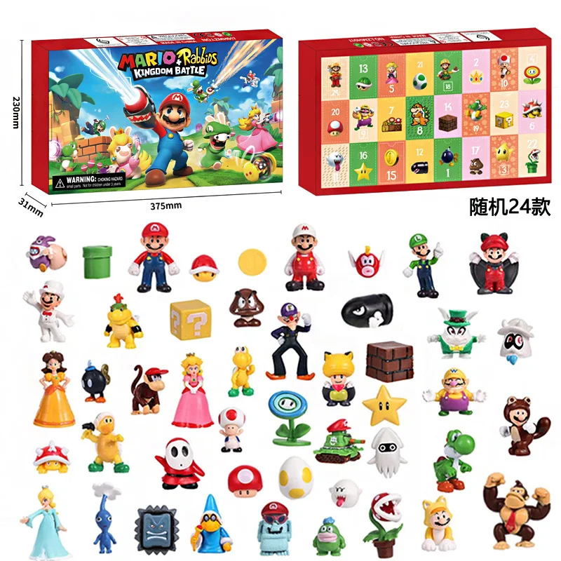 Christmas 24pcs Mario Blind Box Toy Figures Anime PVC Doll Sets with Box Yoshi Luigi Blind Box Toys for Kids decoration