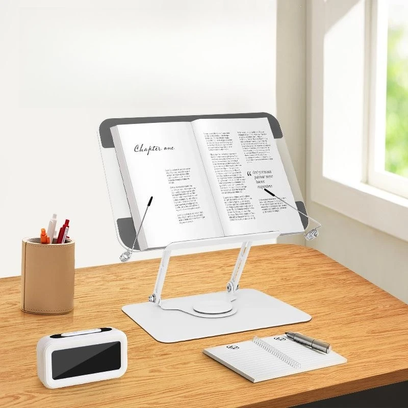 Custom metal 360 Rotatable cookbook holder reading desk stand comic book display folding transparent acrylic book stand
