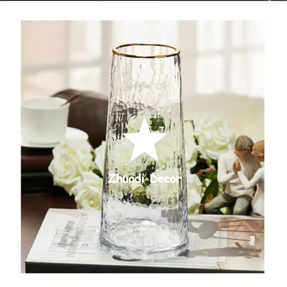 Оптовая продажа, современное вертикальное мини-Золотое кольцо с маленьким горлышком, стеклянная ваза для цветов