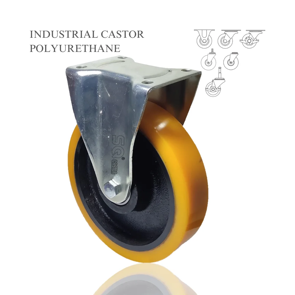 SQ castor  OEM   Industrial Cast Iron PU Castor Wheel Caster  Swivel Top Plate Polyurethane Wheel Ball Bearings Rigid Brake