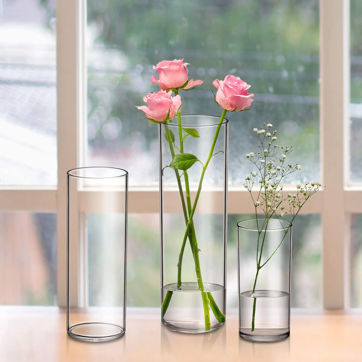 Custom Plastic Cylindrical Flowers Vase Acrylic Cylinder Vases for Wedding Home Office Decor