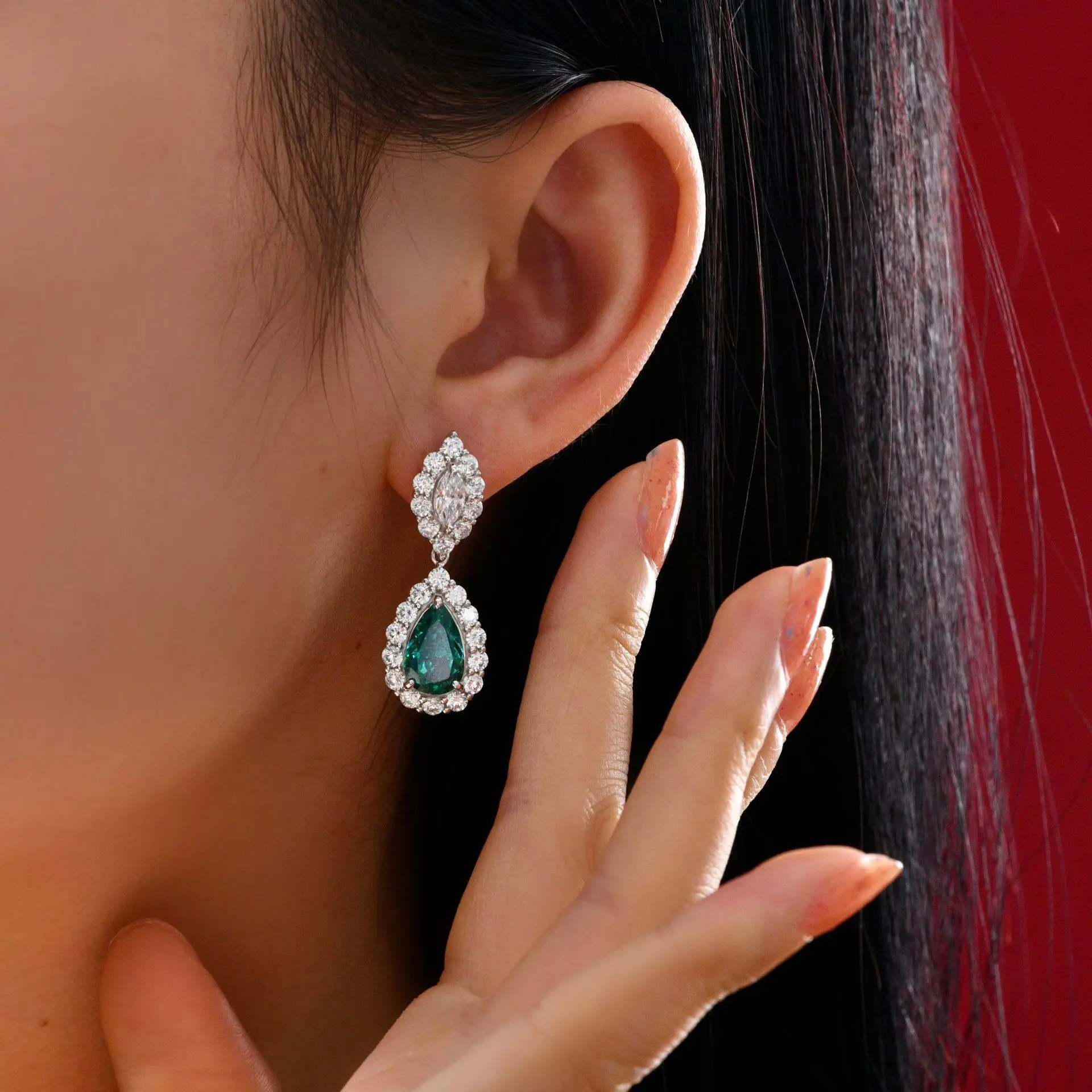 2022 Luxury 925 silver wedding lab green tourmaline paraiba dangle teardrop statement earrings for women