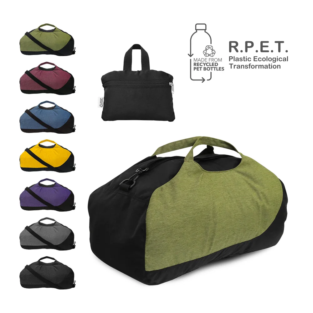 Portable multifunction polyester rPET lightweight folding travel duffle bag 30L 40L