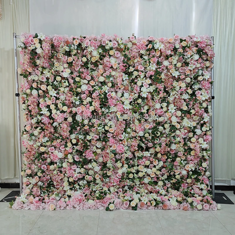 E07544 Custom Wedding Simulation Plastic Orchid Silk Rose Flower Wall Backdrop Panel Artificial Flower Wall for Home Party Decor