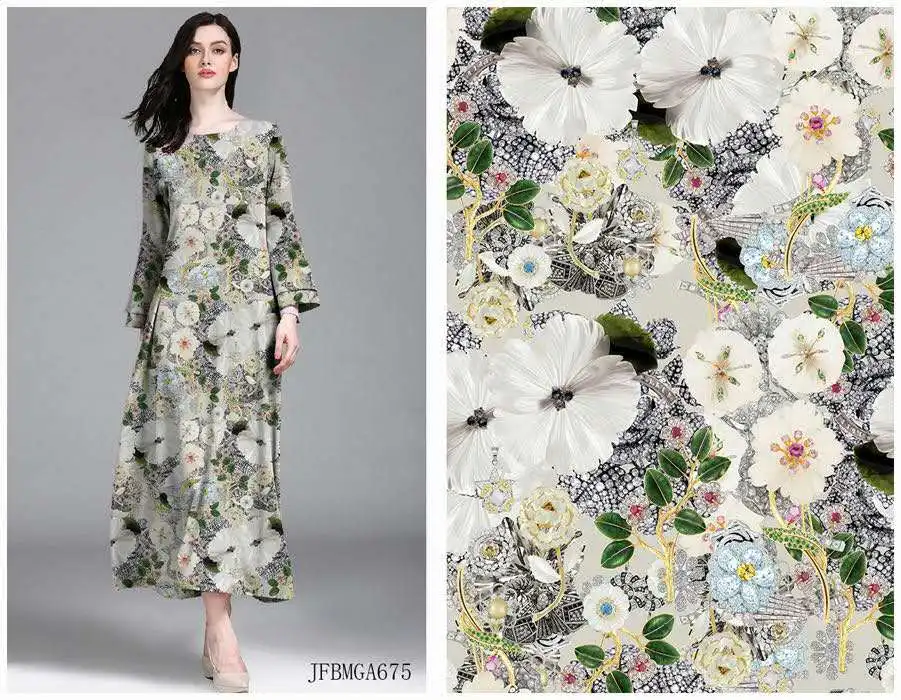  custom viscose crepe floral digital print fabric printing