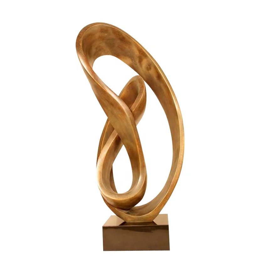 Hotel Lobby Decor Custom Large Size Luxury Gold Twisty Ribon Metal Sculpture