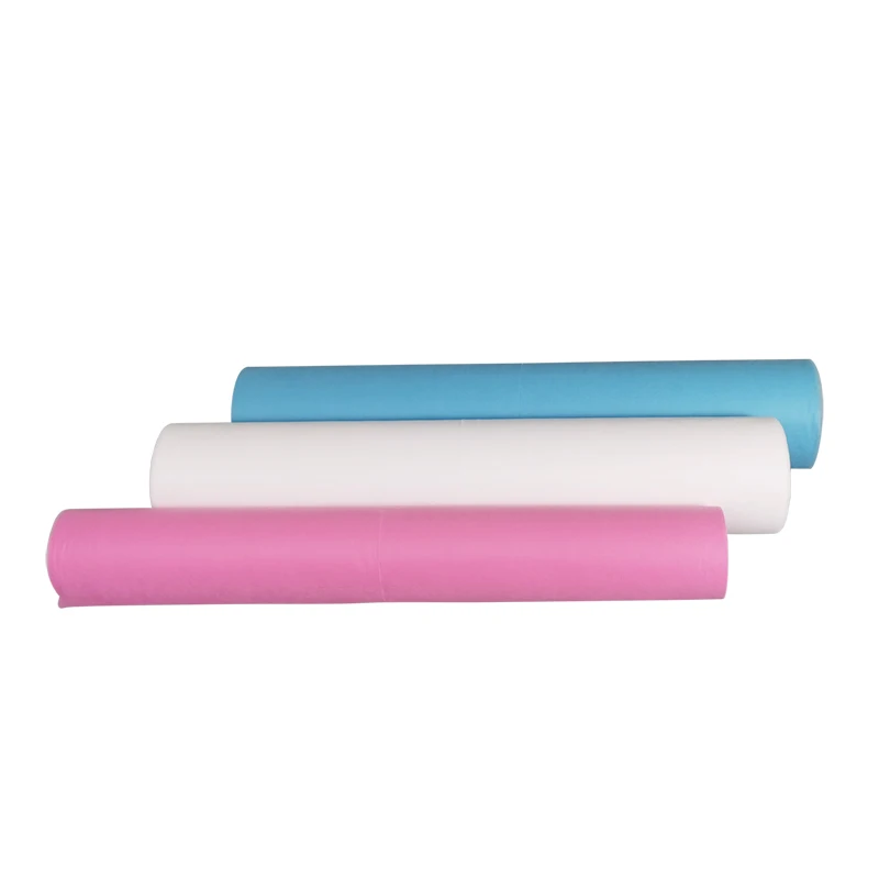 Anti-bacteria 100% PP non woven spunbond fabric roll 25gsm disposable non woven with facial hole massage table bed sheet roll